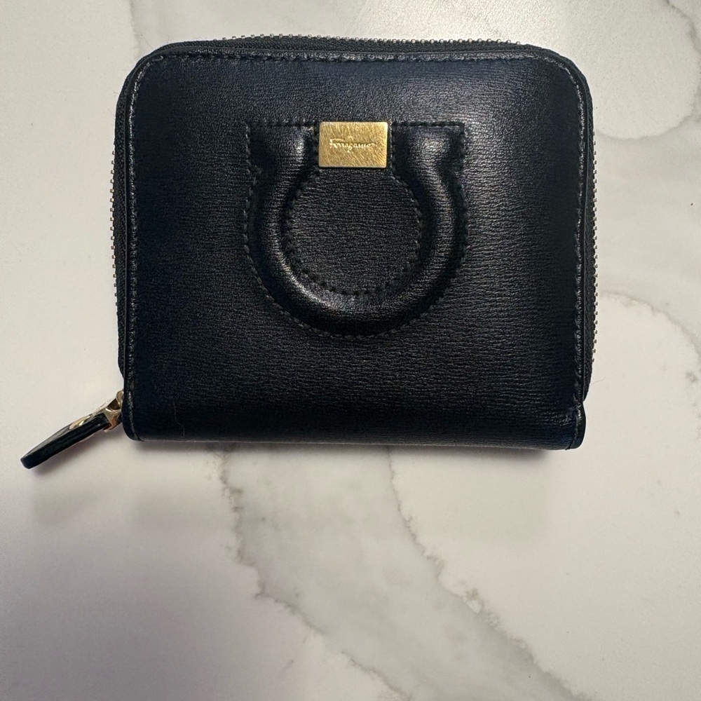 Salvatore Ferragamo Black Leather Zip Wallet
